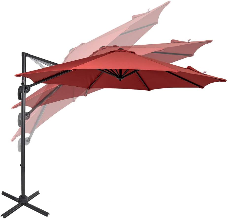10FT Offset Patio Umbrella Cantilever Hanging Umbrella w/ Crank & 360° Rotation