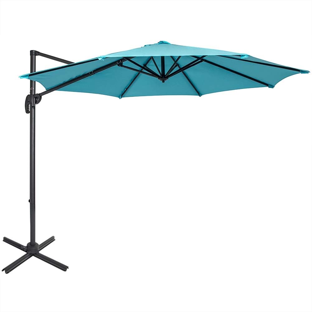 10FT Offset Patio Umbrella Cantilever Hanging Umbrella w/ Crank & 360° Rotation