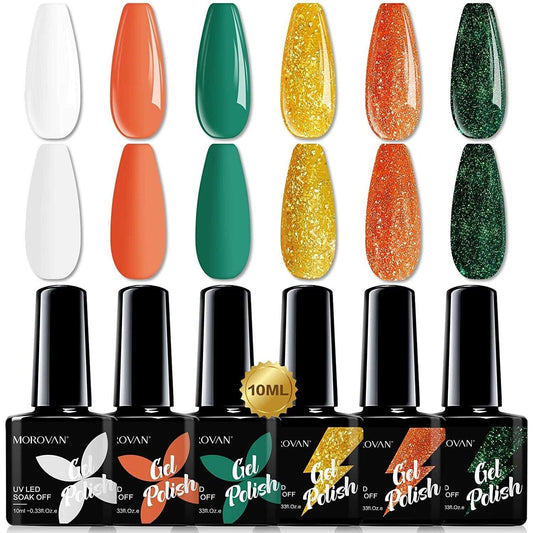 MOROVAN Gel Polish UV Led Soak Off GS41 Glitter Green Orange + Free Gift Sets