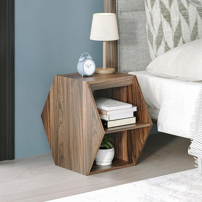 Retro Geometric Wooden End Table - Small Coffee Tables for Living Room