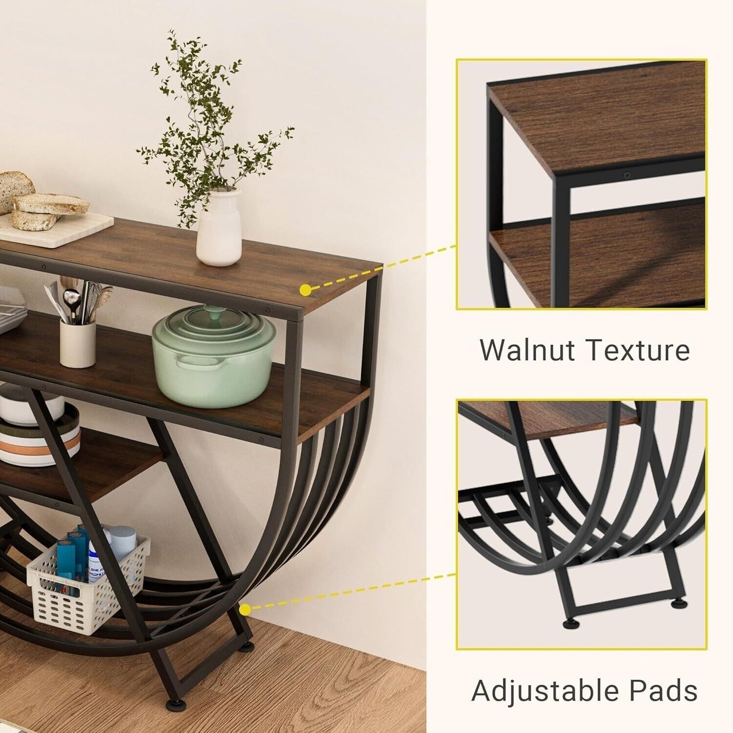 Clockwork Console Table - 3-Tier Entryway Table with Storage, Wood Sofa Table