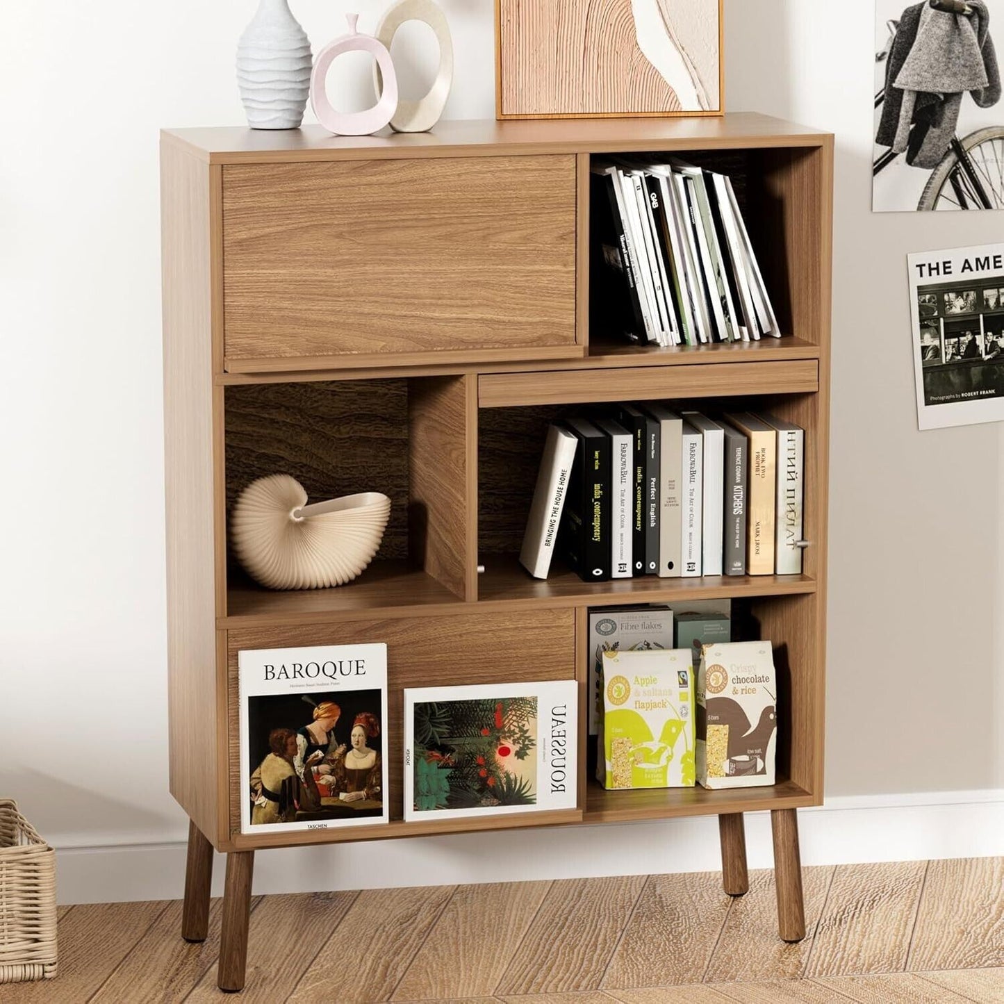 Metro Wooden Bookshelf and Display Cube - Small Bookcase with Doors 6 Cube Organ