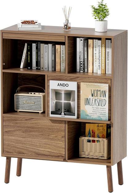 Metro Wooden Bookshelf and Display Cube - Small Bookcase with Doors 6 Cube Organ