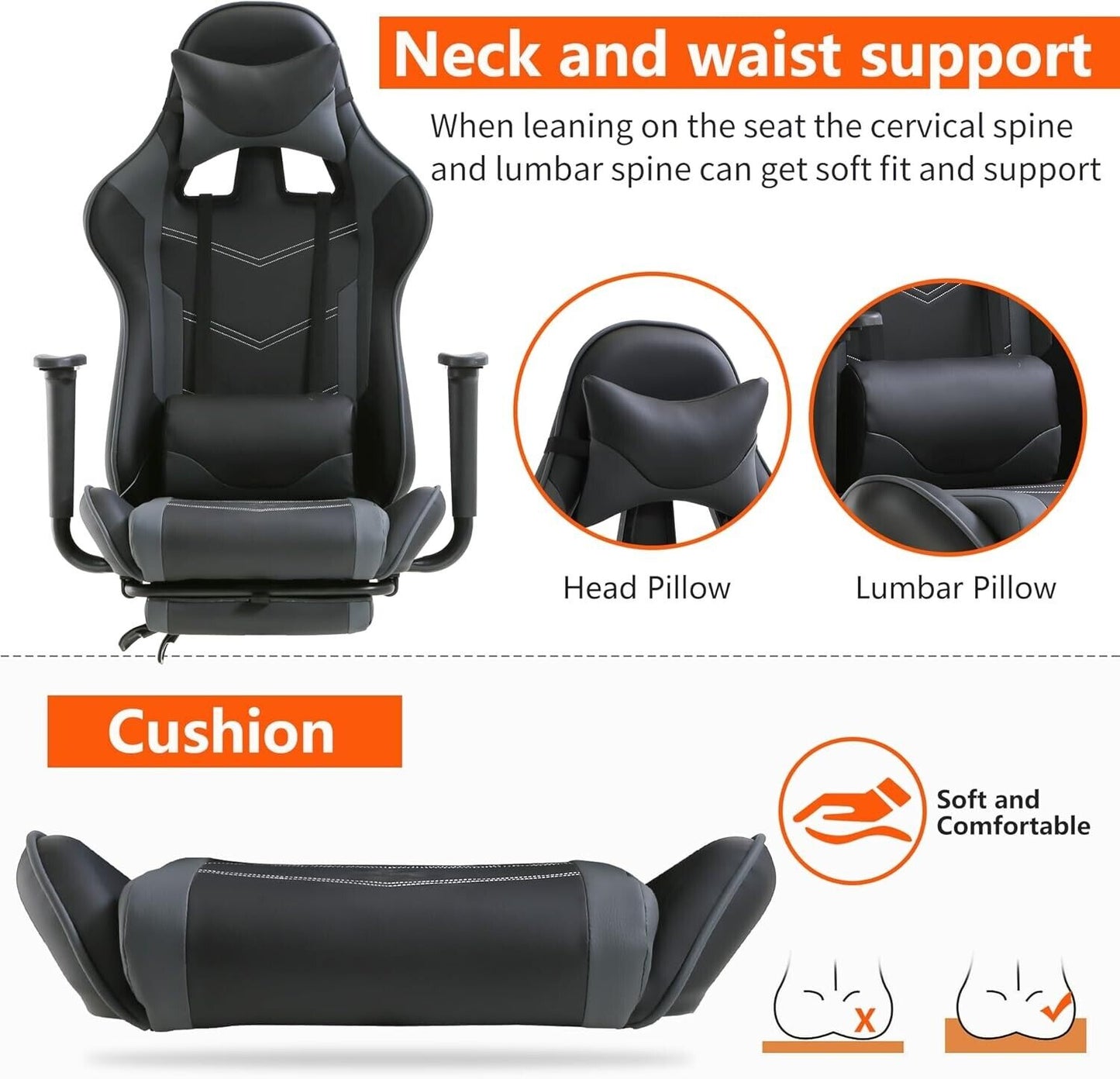 BestOffice Ergonomic Office, PC Gaming Chair Cheap Desk Chair PU Leather