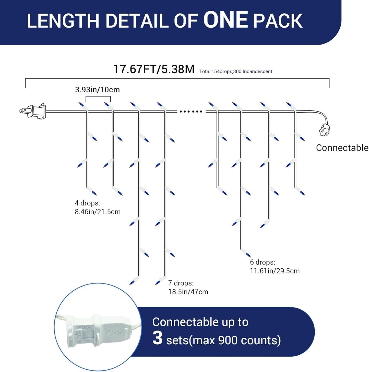 2 Pack Total 35.34 FT 600 Incandescent 108 Drops Christmas Incandes String Light