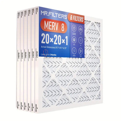 6 Pack 20X20X1 MERV 8 MERV 11 MERV 13 Pleated Air Filter AC Furnace Hvac Filter