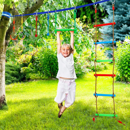 Ninja Warrior Obstacle Course Kit for Kids Ninja Slackline with 10 Accessorie...