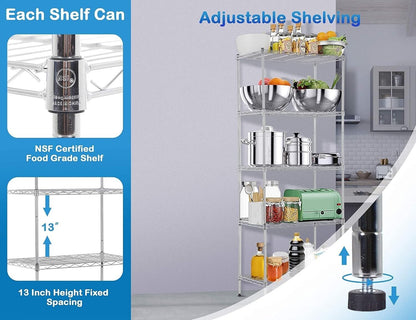 Adjustable 5-Tier Metal Wire Shelving Unit - NSF Certified Utility Storage Rack