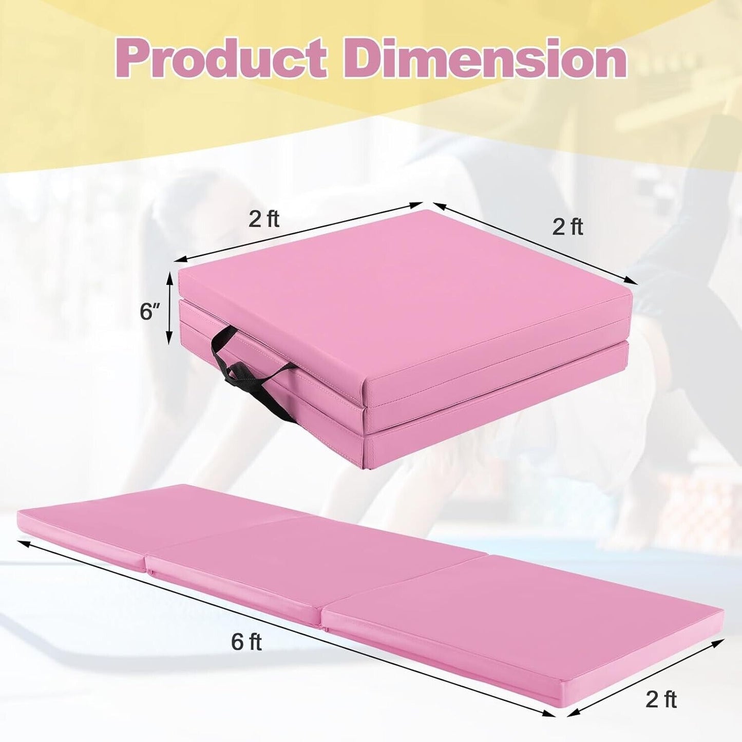 Pink Folding Mat Thick Foam Fitness Exercise Gymnastics Panel Gym Workout 6'x2"