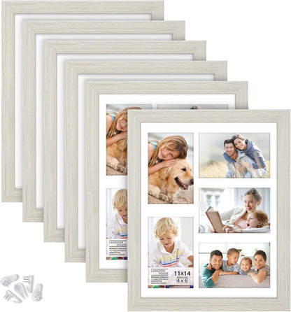 11X14 Collage Picture Frames W/Mat for 5-4X6 Photos (Almond White, 6 Pack)