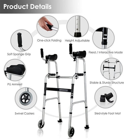 Upright Walker with 5” Dual Wheels, Forearm Walker with Armrests