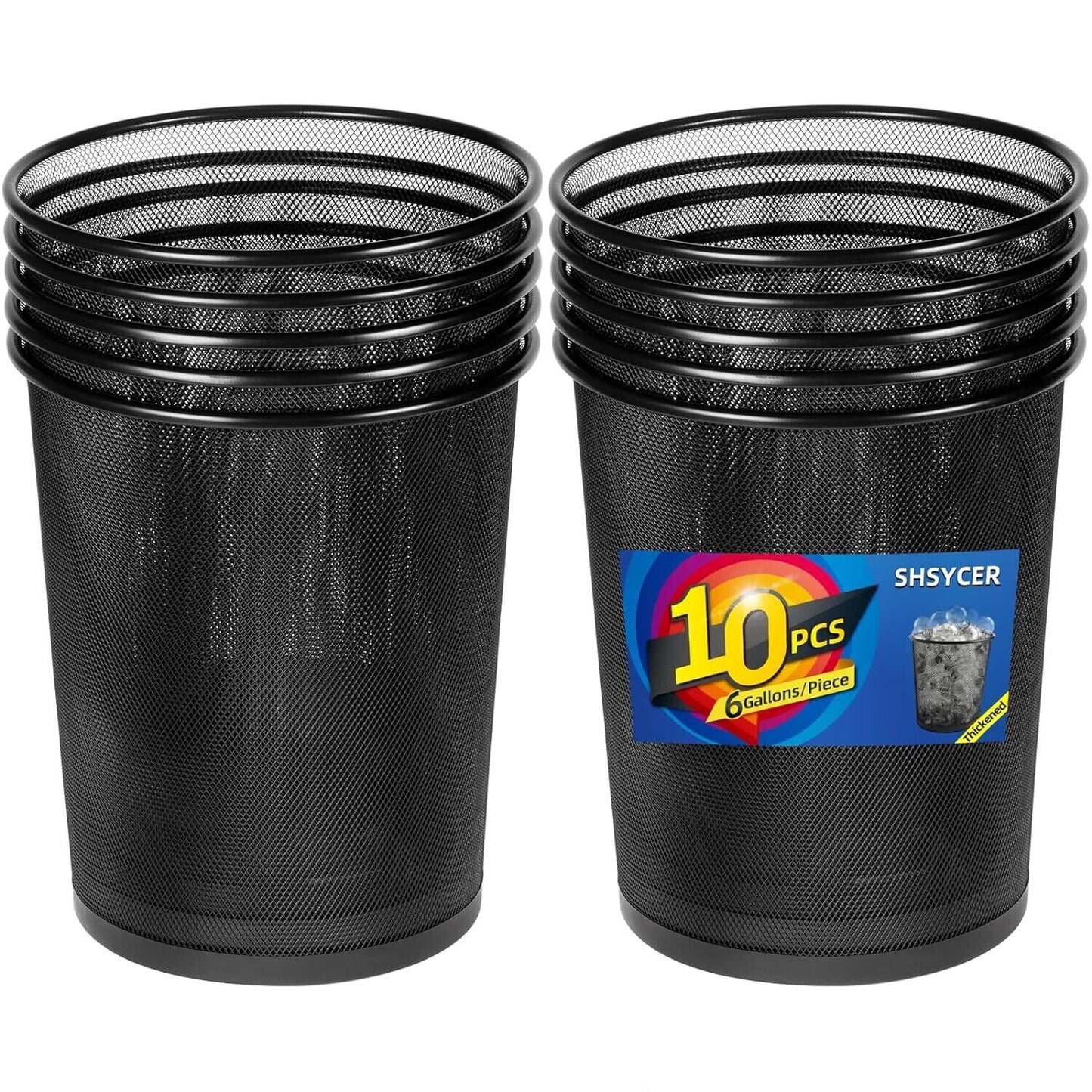 Office Black Mesh Trash Cans, 10-Pack 6 Gal Mesh Office Trash Cans