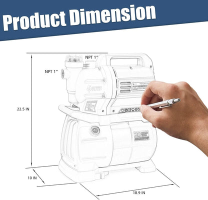 Booster Pump System w/ 1 HP Shallow Well Pump, 20L Pressure Tank & Pre-Filter