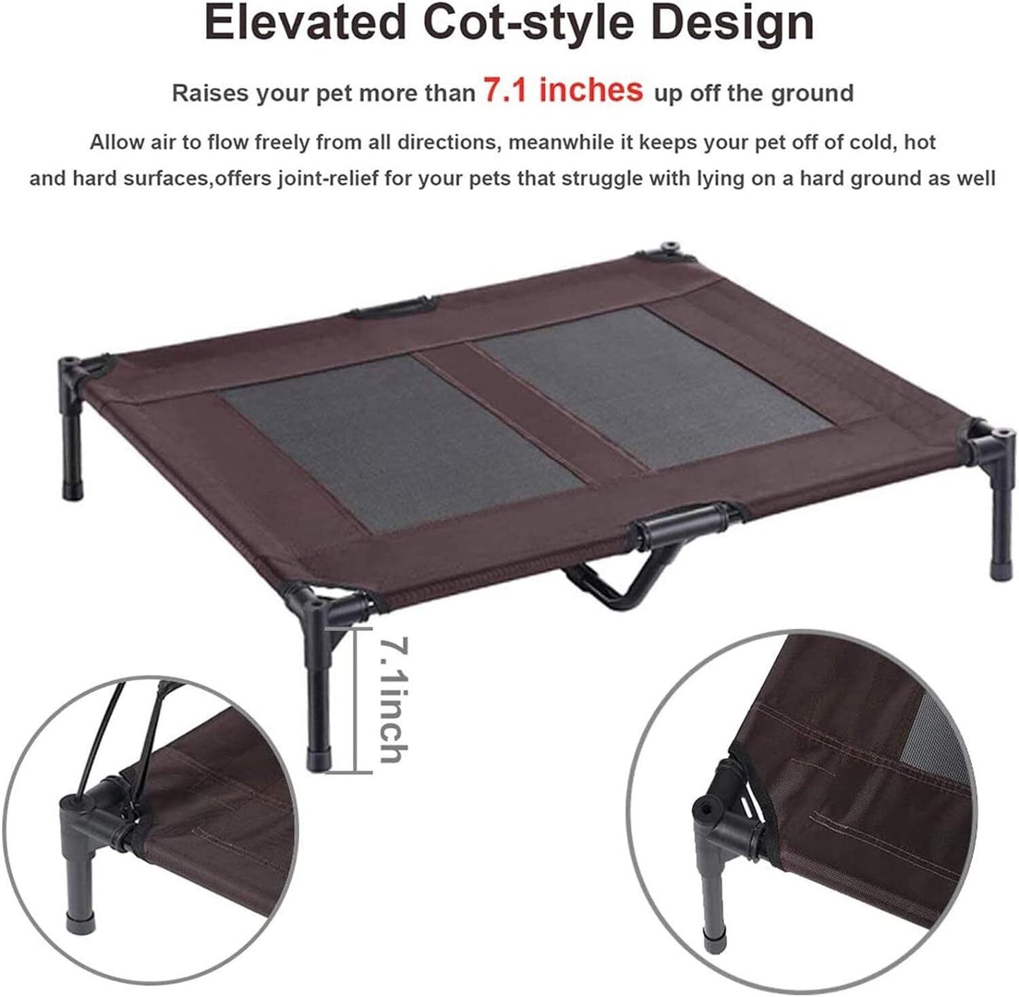 Elevated Dog Bed with Canopy Outdoor Raised Pet Cot Shade Tent Cooling Camping