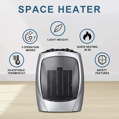 Kismile Small Electric Space Heater Ceramic Space Heater Fan Portable 750W/1500W