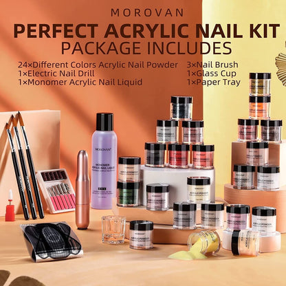 Morovan Acrylic Nail Kit with Everything - 24 Colors Glitter Acrylic + FREE GIFT