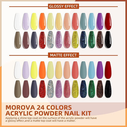 Morovan Acrylic Nail Kit with Everything - 24 Colors Glitter Acrylic Powder with