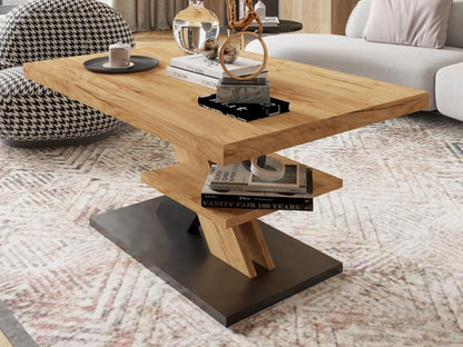 Coffee Table Square Modern Wood Tea Table with Large Two Storage Drawers Oak