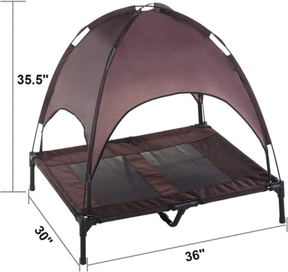 Elevated Dog Bed with Canopy Outdoor Raised Pet Cot Shade Tent Cooling Camping