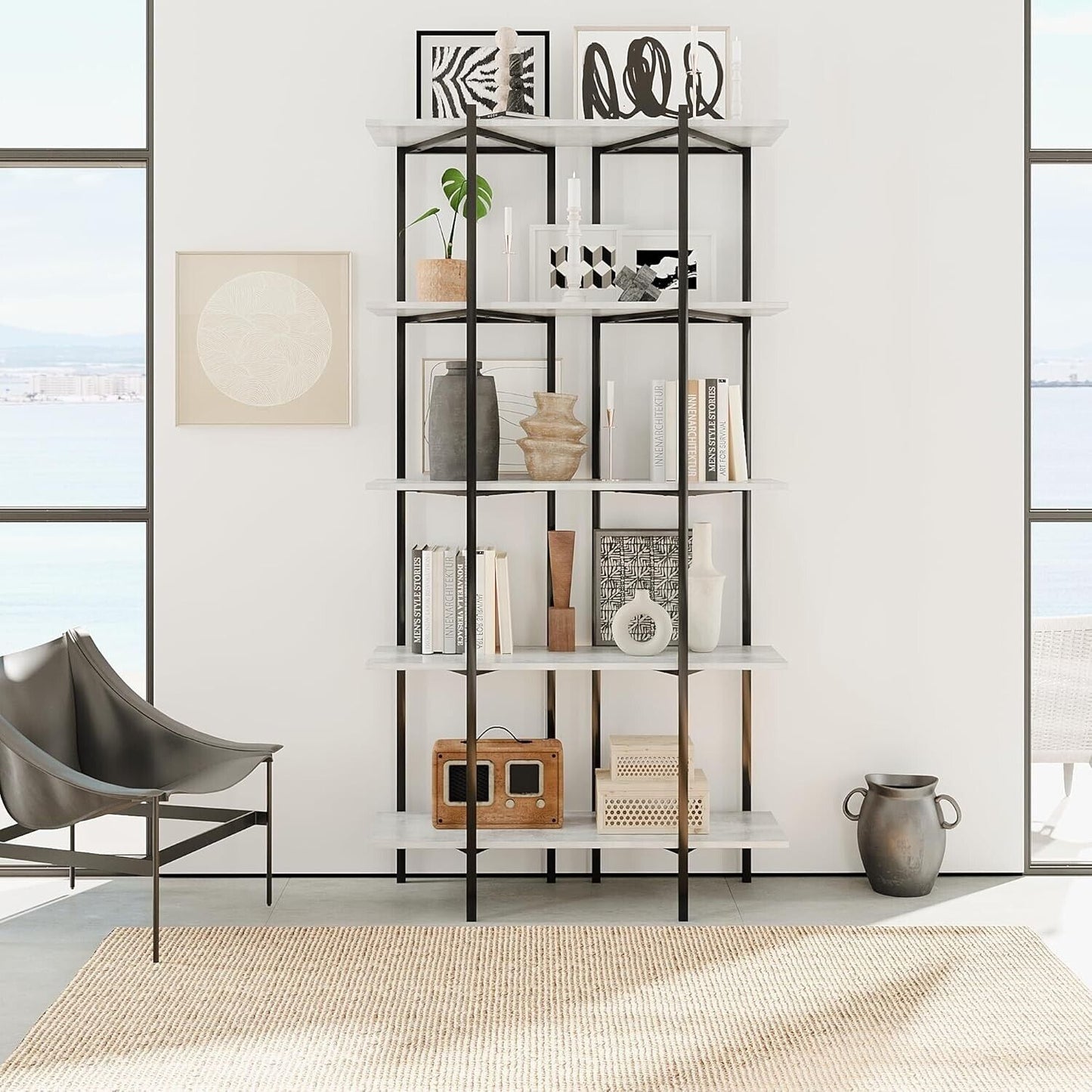 Triangle Tower 5 Tier Bookshelf Display - Book Shelf for Living Room Bookcase