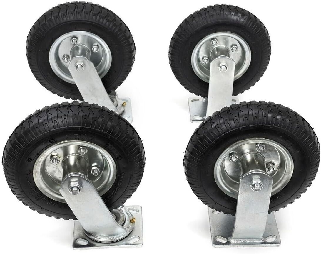 Comie 4Pcs 8" Air Tire Caster Wheel 2 Rigid + 2 Swivel Wheel Farm Wheels Durable