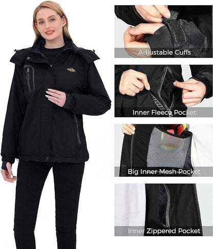 Wantdo Women's Waterproof Ski Jacket Windproof Rain Jacket Winter Warm Snow Coat