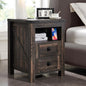 Nightstand with Charging Station Side Table with 2 Drawers Storage Rustic Oak