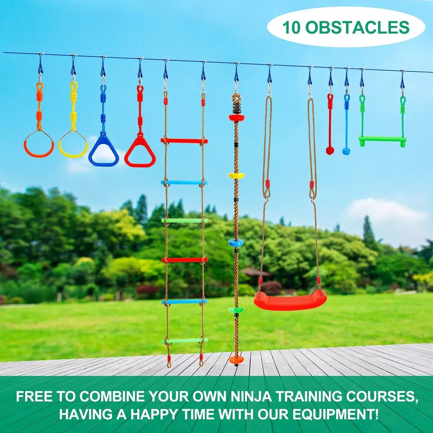 Ninja Warrior Obstacle Course Kit for Kids Ninja Slackline with 10 Accessorie...