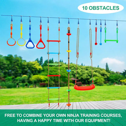 Ninja Warrior Obstacle Course Kit for Kids Ninja Slackline with 10 Accessorie...