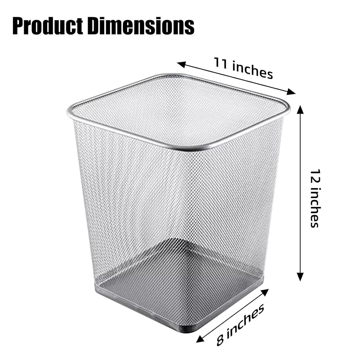 10-Pack Silver Square Metal Trash Cans, 6 Gallon Capacity, Mesh Design, Non-S...