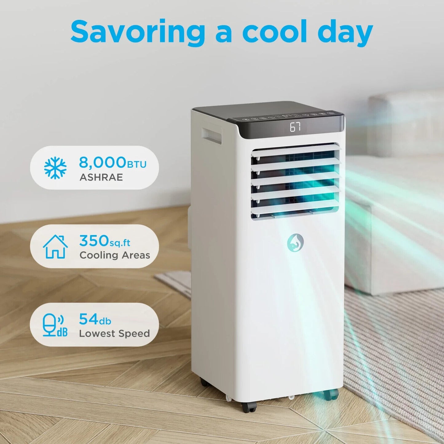 8000 BTU Portable Air Conditioner 3-in-1 Quiet AC Unit with Fan & Dehumidifier