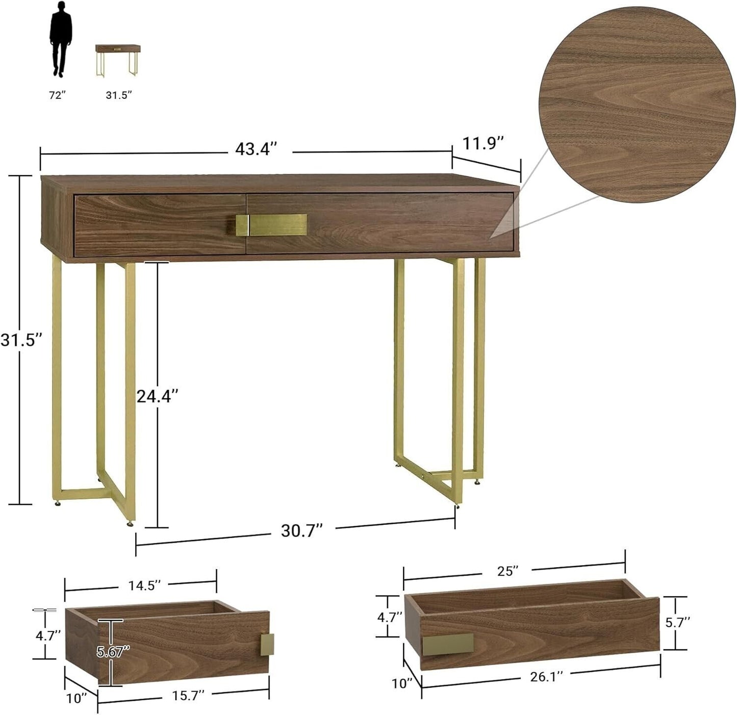 Console Table for Entryway, 43 Inch Narrow Entryway Table with 2 Drawers, Modern