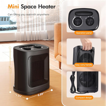 Kismile Small Electric Space Heater Ceramic Space Heater Fan Portable 750W/1500W