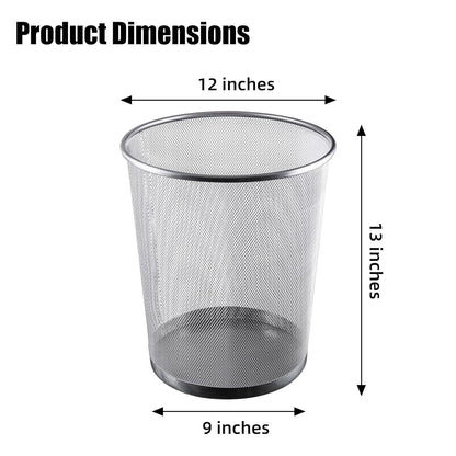 Office Silver Mesh Trash Cans, 10-Pack 6 Gal Mesh Office Trash Cans Metal Wire