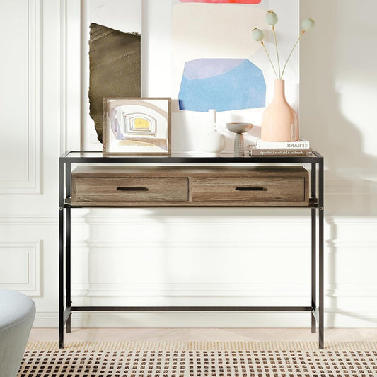 City Minimalist Entryway Console Table - 43 Inch Narrow Console Table 2 Drawers