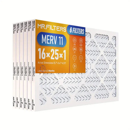 6 Pack 16X25X1 MERV 8 MERV 11 MERV 13 Pleated Air Filter AC Furnace Hvac Filter