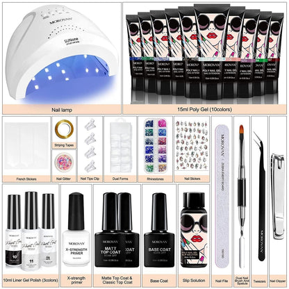 Morovan Poly Gel Nail Kit with U V Lamp 48W - Poly Nail Gel Kit Nail Extension