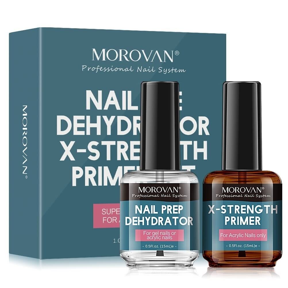 2 Packs Morovan Nail Prep Dehydrator and Nail Primer X-strength Acrylic Powder