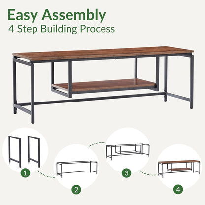 2 Tier TV Stand Industrial Style Console with Storage for Living Room