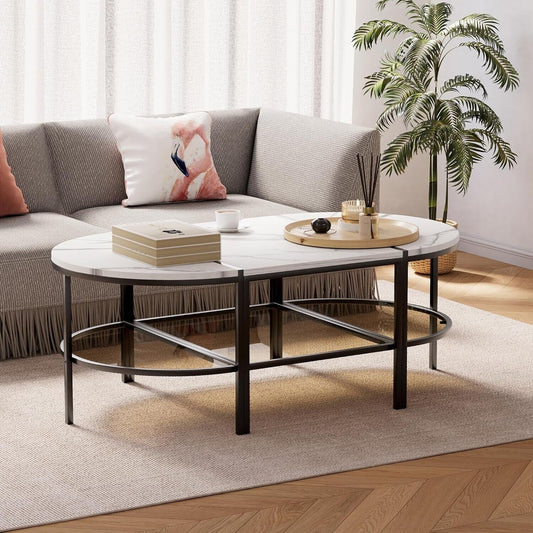 Oval Mod Marble 3 Piece Coffee Table - Coffee Table Set Round Coffee Table