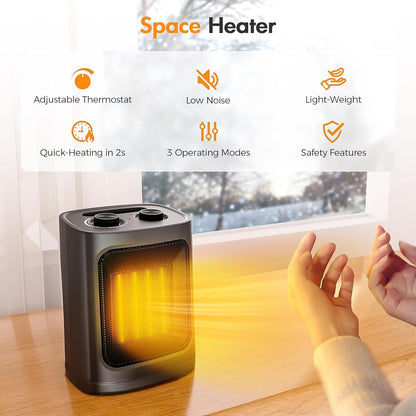 Kismile Small Electric Space Heater Ceramic Space Heater Fan Portable 750W/1500W