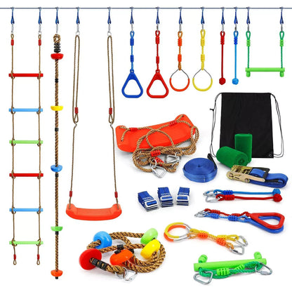 Ninja Warrior Obstacle Course Kit for Kids Ninja Slackline with 10 Accessorie...