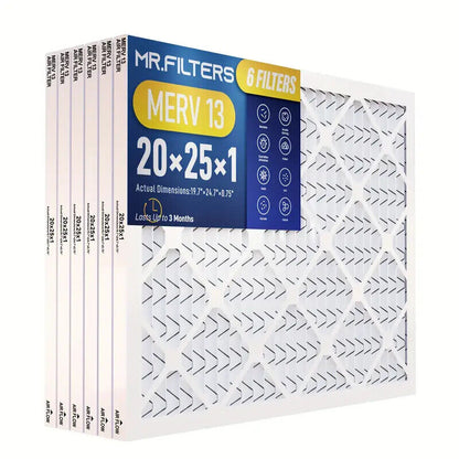 6 Pack 20X25X1 MERV 8 MERV 11 MERV 13 Pleated Air Filter AC Furnace Hvac Filter