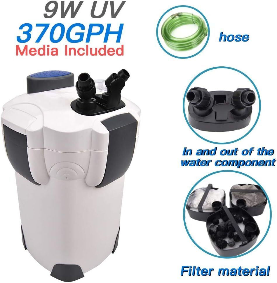 Free Media 265GPH / 370GPH / 525GPH External Aquarium Filter with Builtin Pump K