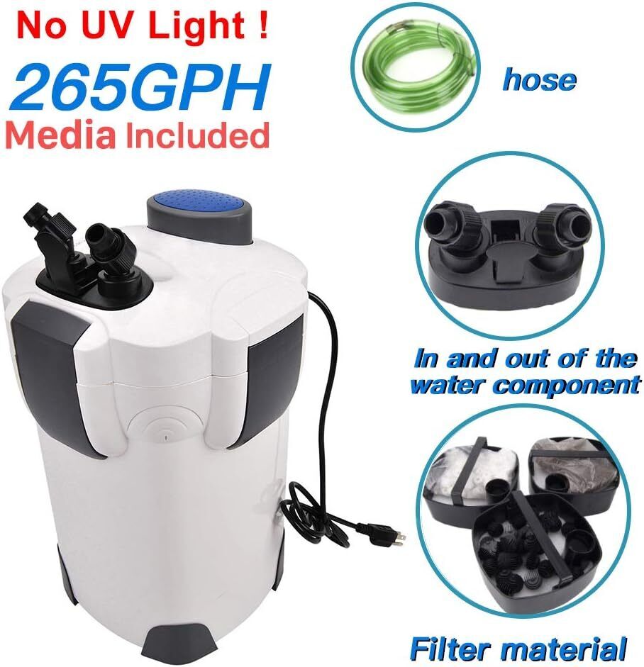 Free Media 265GPH / 370GPH / 525GPH External Aquarium Filter with Builtin Pump K