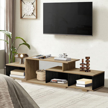 63" Modern Floating TV Stand with 3 Fabric Drawers and Shelf Wooden Finish Brown