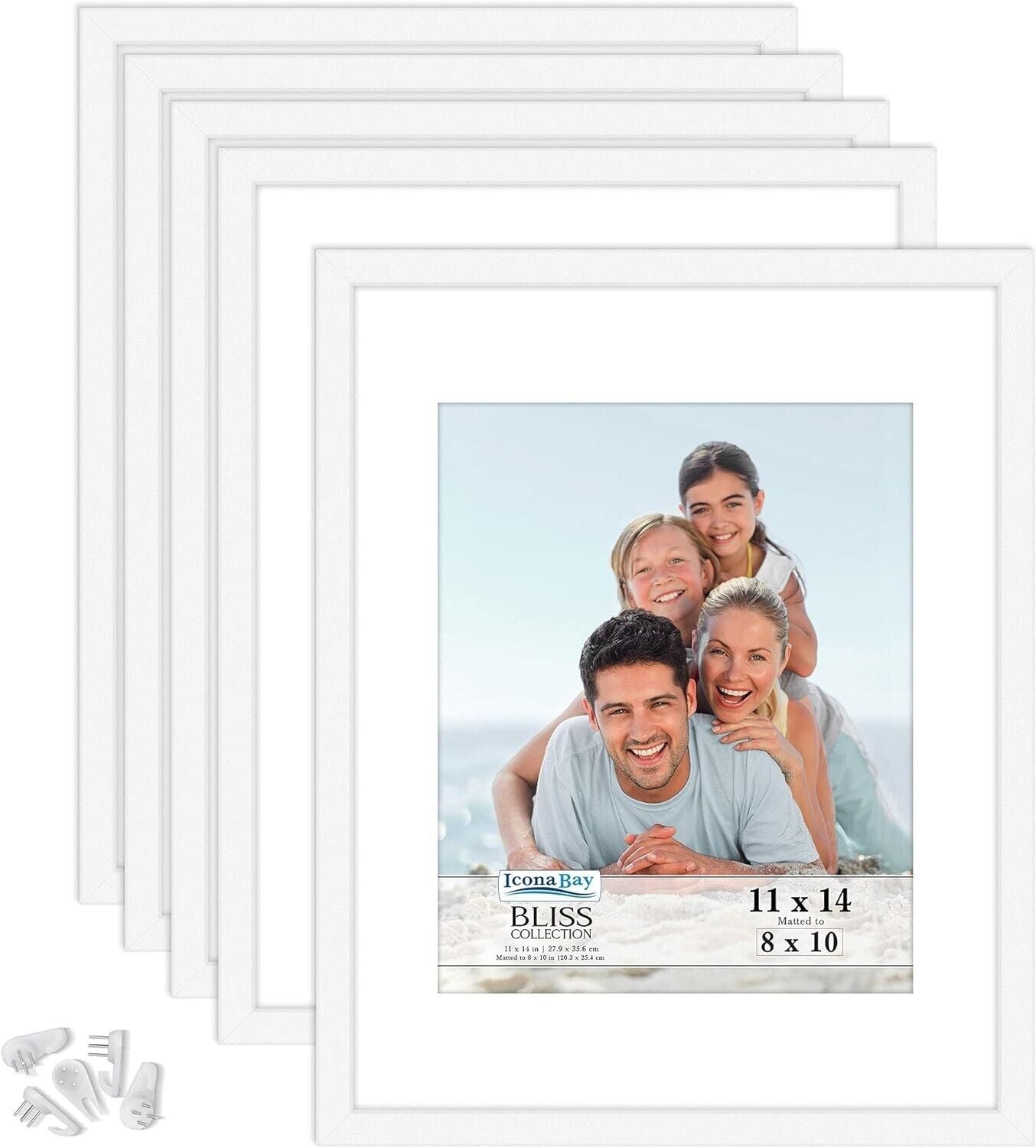 Icona Bay 11x14 White Picture Frame with Removable Mat for 8x10 (White, 5 Pack)