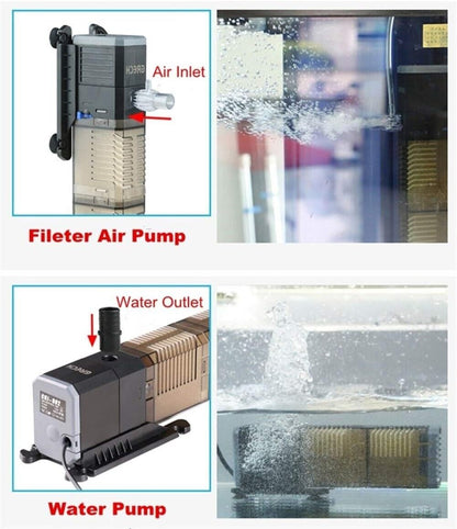 Mini 3 in 1 Aquarium Filter Submersible Oxygen Internal Fish Tank Air Water Pump