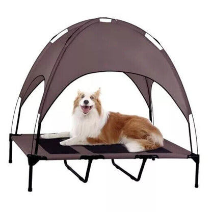 Elevated Dog Bed with Canopy Outdoor Raised Pet Cot Shade Tent Cooling Camping