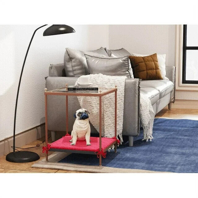 Multi-Function Coffee Table with Pet Mat Net Cloth Tempered Cat and Dog Kennel